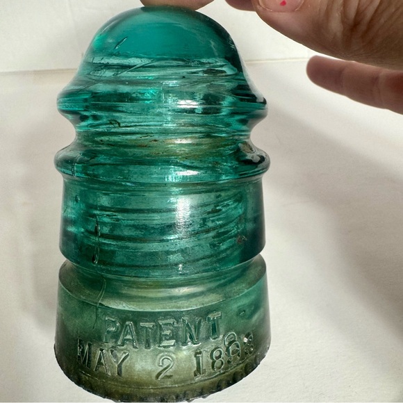 Vintage Hemingray no. 12 Insulator Patent May 2 1893, Green/Blue glass. - Picture 9 of 13